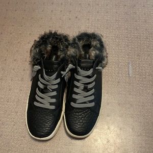 Vince Camuto faux fur trim sneaker mule for women